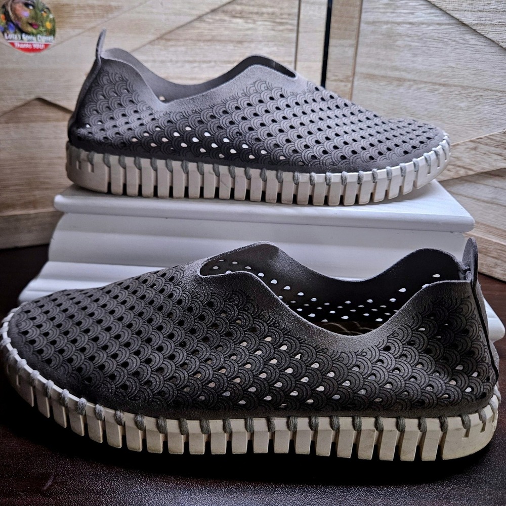 Ilse Jacobsen Gray‎ Hornbaek Tulip Flats Wmn 38 Laser Cut Slip On Sneakers #607